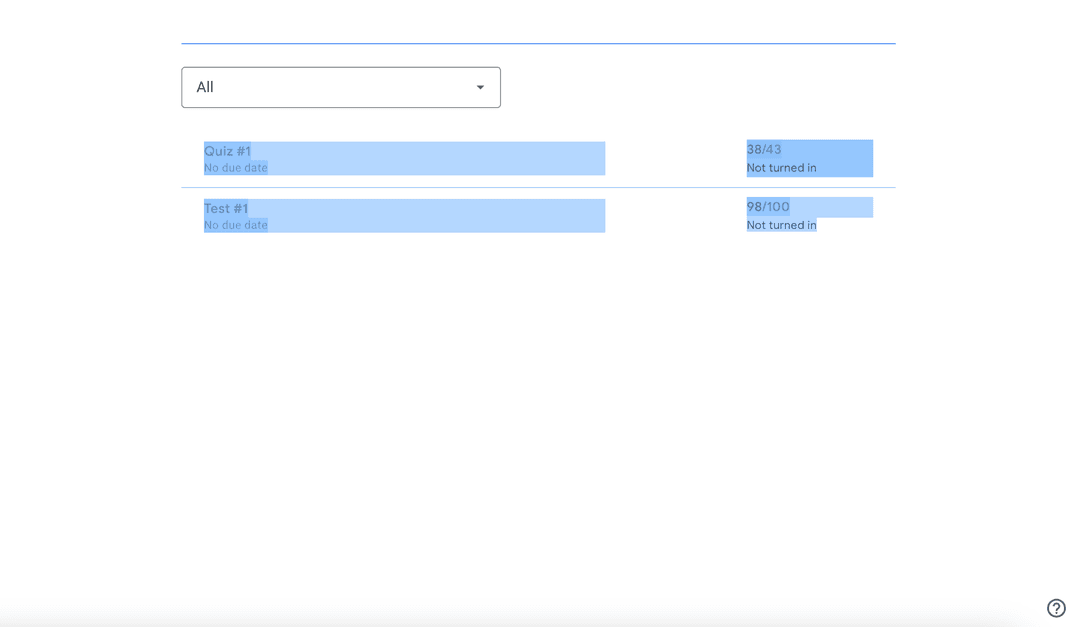 Google Classroom: View your work section